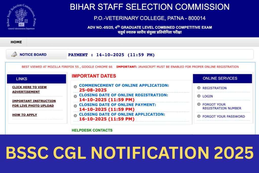 BSSC CGL Notification 2025, Application Form, Vacancy, Apply Online