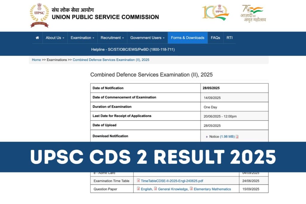 UPSC CDS 2 Result 2025, Cut Off, Merit List